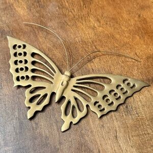 Vintage MCM Mid Century Solid Brass Butterfly Wall Decor Hanging Art